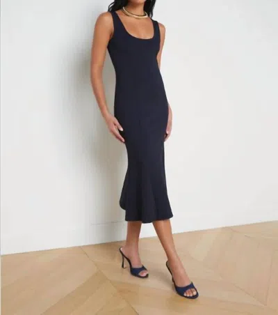 Shop L Agence Flared Bisous Sleeveless Flared Dress In Navy In Blue