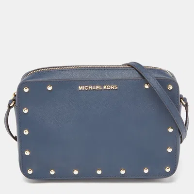 Shop Michael Kors Leather Sandrine Stud Crossbody Bag In Blue