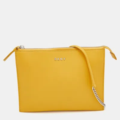 Shop Dkny Mustard Leather Top Zip Crossbody Bag In Yellow
