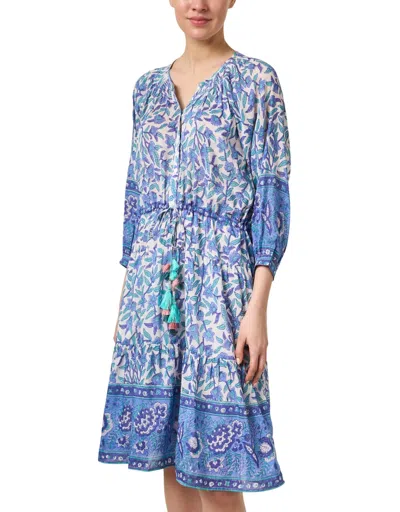Shop Bell Colette Printed Dress In Blue & Green Floral In Multi