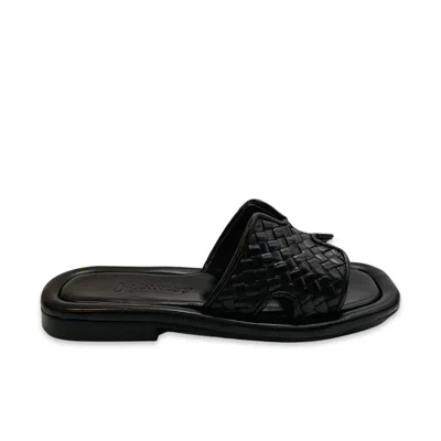 Homers Women's Woven Leather Notched Slide Sandal In Black In Black