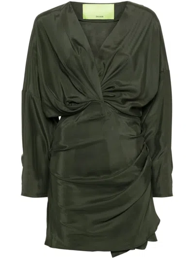 Shop Gauge81 Asuka Long Sleeve Pleated Silk Short Dress In Green