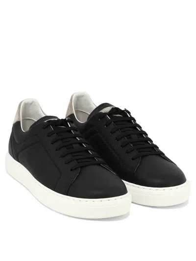 Shop Brunello Cucinelli Grained Calfskin Sneakers In Black