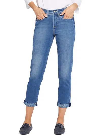 Shop Nydj Girlfriend Womens Mid-rise Printed Cuff Straight Leg Jeans In Multi