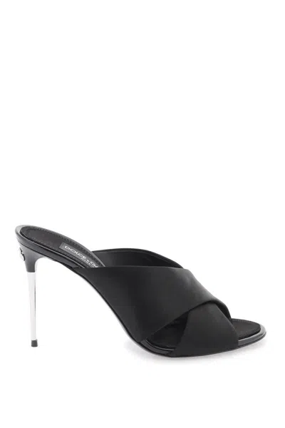 Shop Dolce & Gabbana Satin Mules With Metal Heel. In Nero