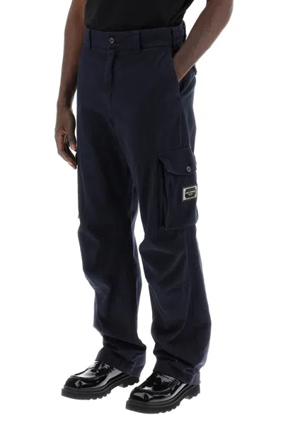 Shop Dolce & Gabbana Cargo Pants With Logo Plaque In Blu
