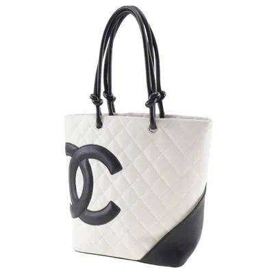 Pre-owned Chanel Cambon Line White Pony-style Calfskin Tote Bag ()
