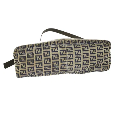 Shop Fendi Zucca Navy Canvas Shoulder Bag ()