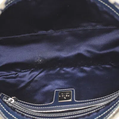 Shop Fendi Zucca Navy Canvas Shoulder Bag ()