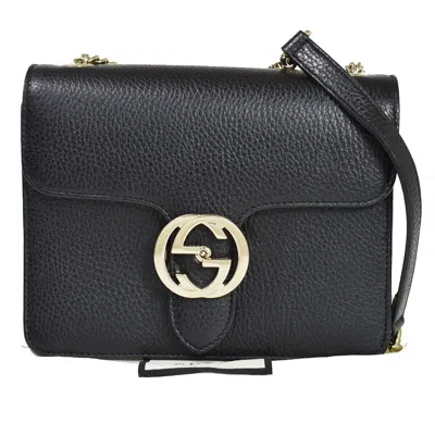 Shop Gucci Interlocking G Black Leather Shoulder Bag ()