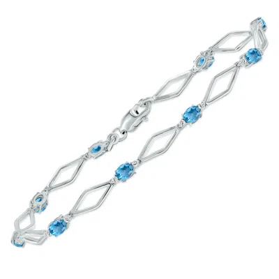 Shop Sselects Blue Topaz And Natural Diamond Star Link Bracelet In .925 Sterling Silver