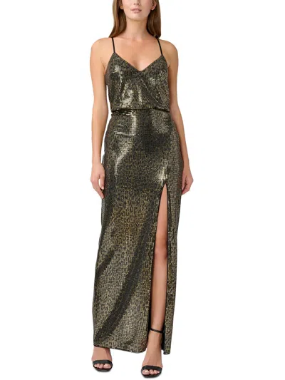 Shop Aidan Mattox Womens Metallic Long Evening Dress In Black
