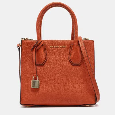 Shop Michael Kors Leather Small Mercer Tote In Orange
