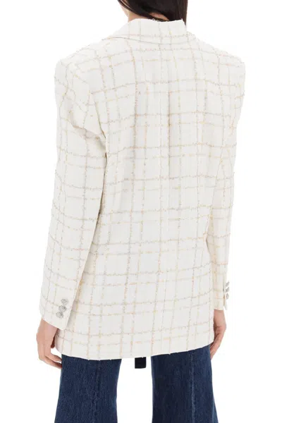 Shop Alessandra Rich Oversized Tweed Jacket With Plaid Pattern