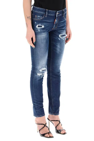 Shop Dsquared2 "jennifer Medium Waist Ripped Knee Wash Jeans