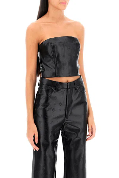 Shop Rotate Birger Christensen Faux-leather Cropped Top In Nero