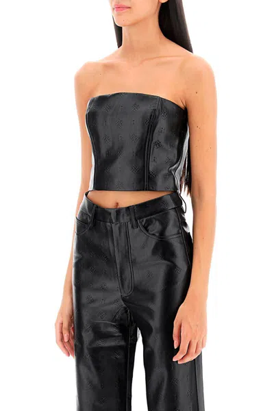 Shop Rotate Birger Christensen Faux-leather Cropped Top In Nero