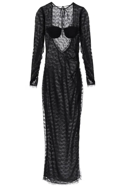 Shop Alessandra Rich Long Lace Gown In Nero