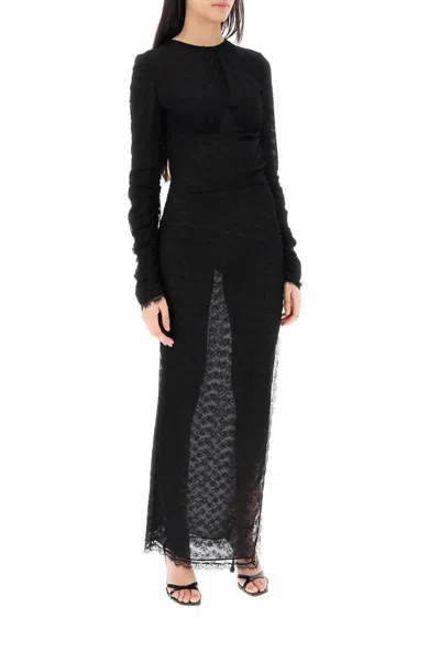 Shop Alessandra Rich Long Lace Gown In Nero
