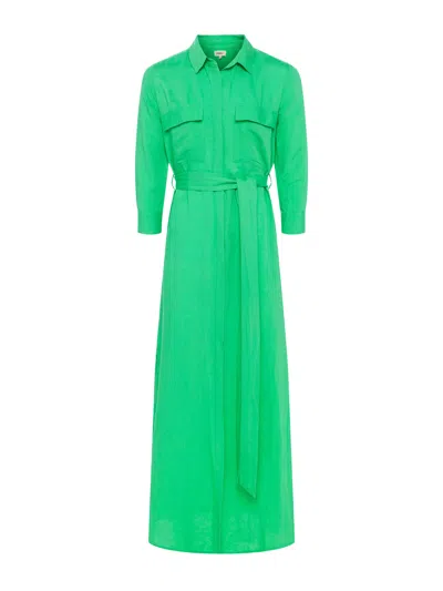 Shop L Agence Cameron Linen-blend Shirt Dress In Island Green