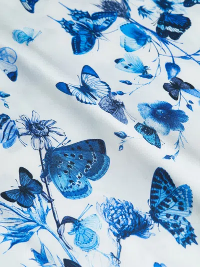 Shop L Agence Clarisa Midi Skirt In White/blue Tonal Butterflies