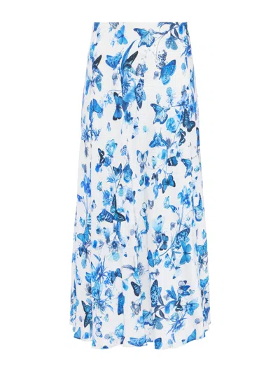 Shop L Agence Clarisa Midi Skirt In White/blue Tonal Butterflies