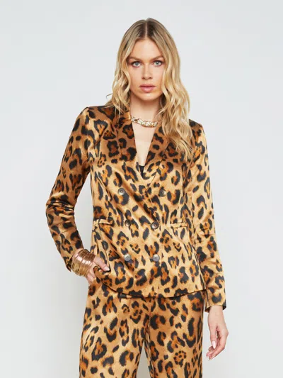 Shop L Agence Colin Silk Blazer In Brown Multi Sahara Leopard