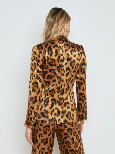 Shop L Agence Colin Silk Blazer In Brown Multi Sahara Leopard