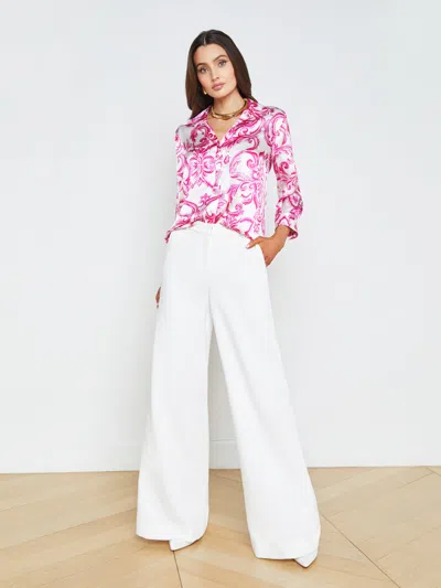 Shop L Agence Dani Silk Blouse In White/pink Mediterranean Tile