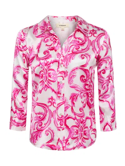 Shop L Agence Dani Silk Blouse In White/pink Mediterranean Tile