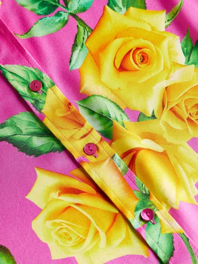 Shop L Agence Dani Silk Blouse In Shocking Pink/yellow Multi Small Rose