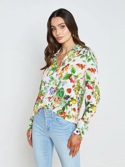 Shop L Agence Holly Blouse In White Multi Mix Botanical