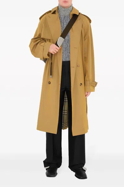 Shop Burberry Men Double-breasted Long Trench Coat In Cream