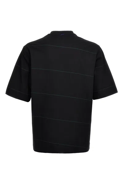 Shop Burberry Men Logo Embroidery Striped T-shirt In Black
