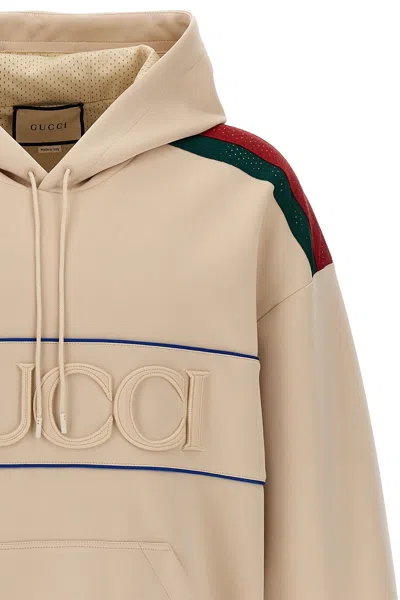 Shop Gucci Men Logo Hoodie In Cream