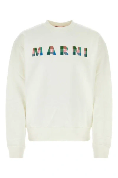 Shop Marni Man White Cotton Sweatshirt