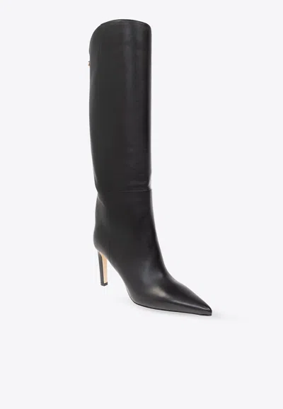 Shop Jimmy Choo Alizze 85 Knee-high Leather Boots In Black