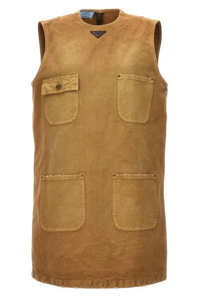 Prada Mini Abito In Cotone Cammello Donna In Beige
