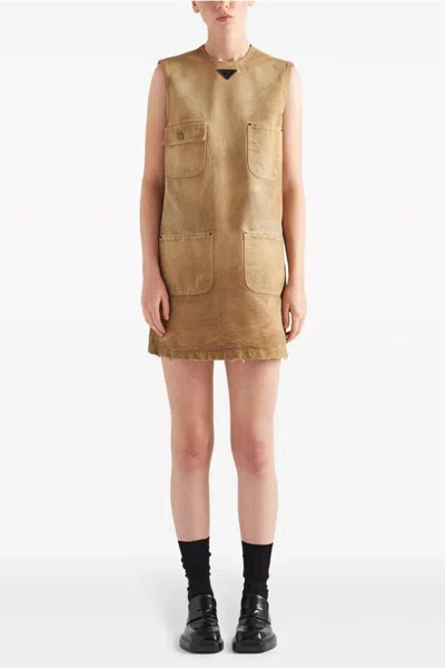 Prada Mini Abito In Cotone Cammello Donna In Beige