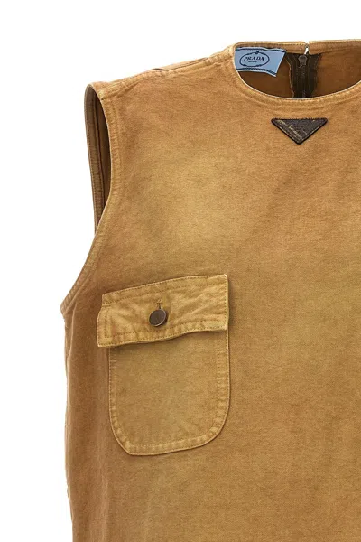 Prada Mini Abito In Cotone Cammello Donna In Beige