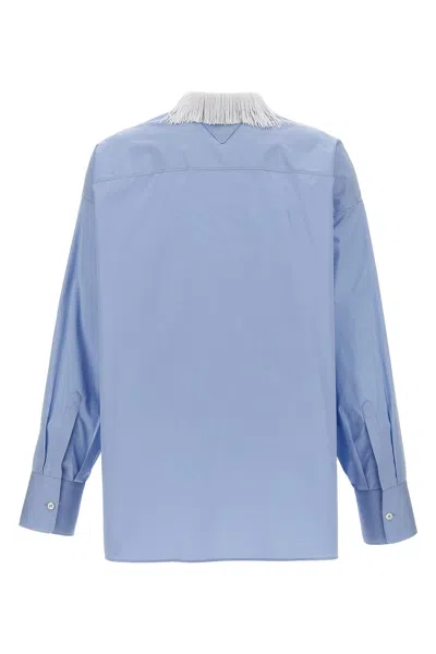 Shop Prada Women Fringed Collar Shirt In Blue