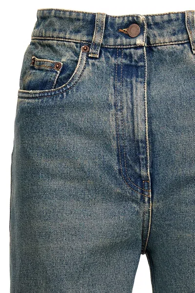 Shop Prada Women Logo Washed Denim Jeans In Blue