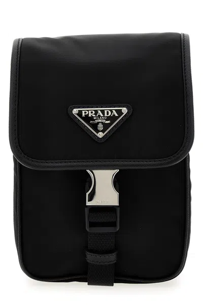 Shop Prada Women Re-nylon Logo Crossbody Bag In Black