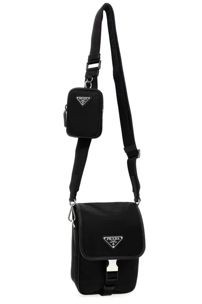 Shop Prada Women Re-nylon Logo Crossbody Bag In Black