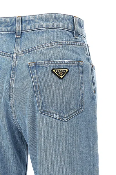 Shop Prada Women Triangle Logo Jeans In Blue