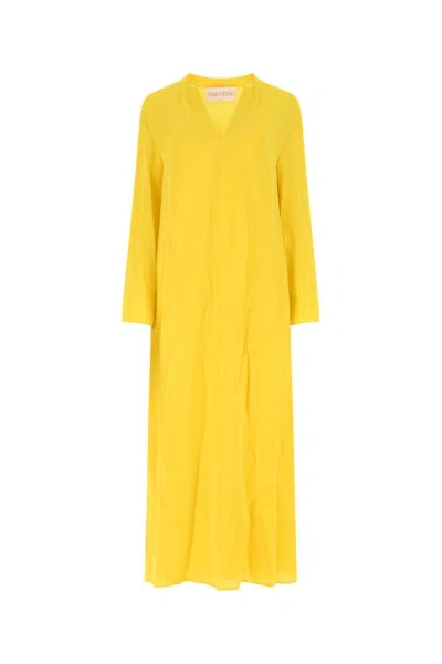 Shop Valentino Garavani Woman Yellow Crepe Kaftan Dress