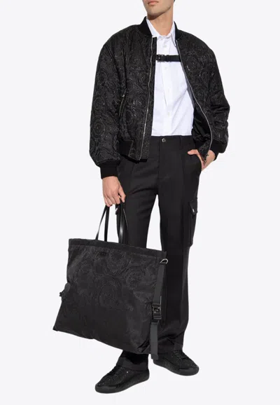 Shop Versace Baroque Cloquet Bomber Jacket In Black