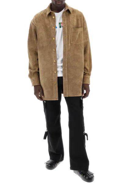 Shop Marni Suede Leather Overshirt For