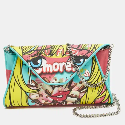 Shop Moschino Color Coated Canvas And Leather Smores Chain Clutch In Multi