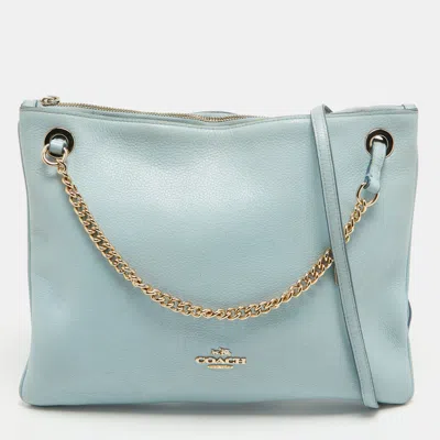 Shop Coach Leather Zip Chain Crossbody Bag In Blue
